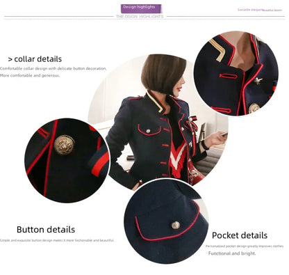 Women's Vintage Stand Collar Single-breasted Long Sleeve Short Jacket Autumn/winter Fashion Slim Fit