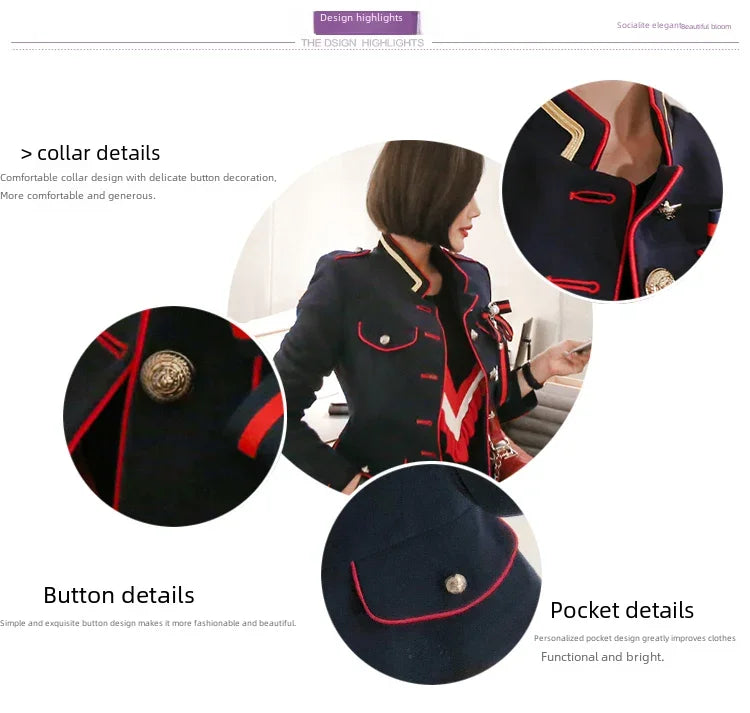 Women's Vintage Stand Collar Single-breasted Long Sleeve Short Jacket Autumn/winter Fashion Slim Fit