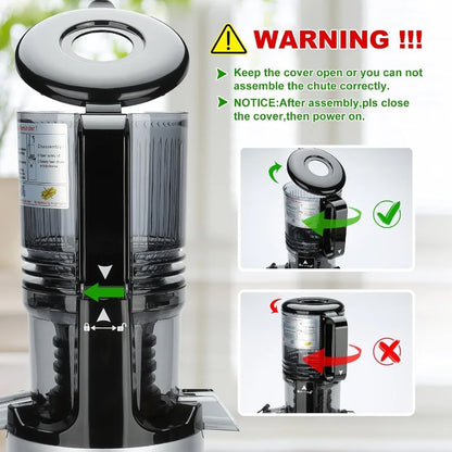 Cold press juicer with 5.3inch large feed chute for whole fruits and vegetables slow juicing extractor machine with 300W mastic