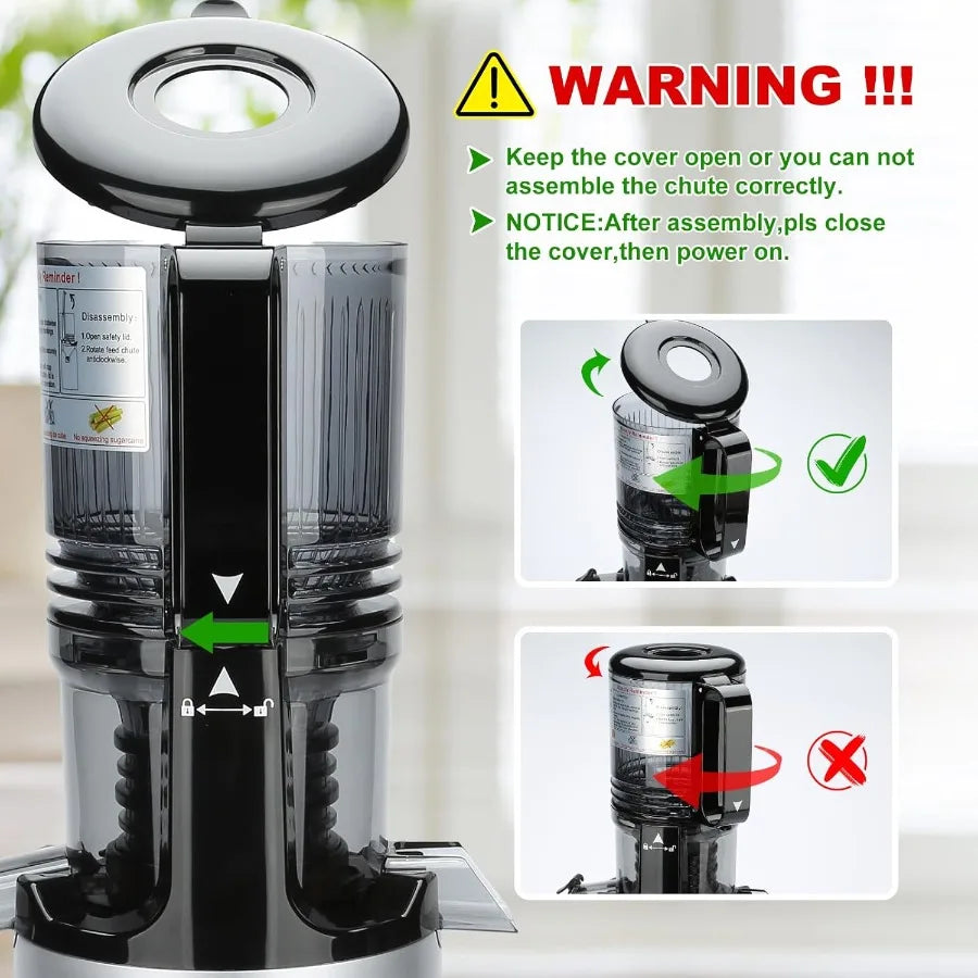 Cold press juicer with 5.3inch large feed chute for whole fruits and vegetables slow juicing extractor machine with 300W mastic