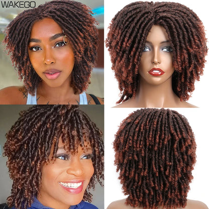 Ombre Short Dreadlock Wigs Blonde Grey Purple 27 30 350 Bug 12 Colors Wig Curly Synthetic Twist Faux Locs Wig Dreads...