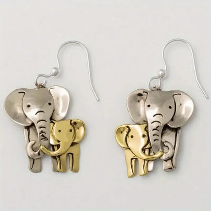 Retro Elephant Mom and Baby Elephant Small Animal Earrings Fashionable and Cute niche Design Women's Jewelry | Kimlud...