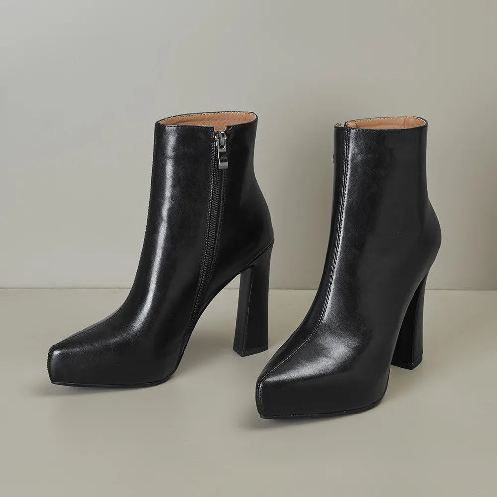 MILI-MIYA New Arrival Middle Splicing Women Cow Leather Ankle Boots Pointed Toe Thick Heels Zippers Solid Color Handmade