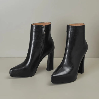 MILI-MIYA New Arrival Middle Splicing Women Cow Leather Ankle Boots Pointed Toe Thick Heels Zippers Solid Color Handmade