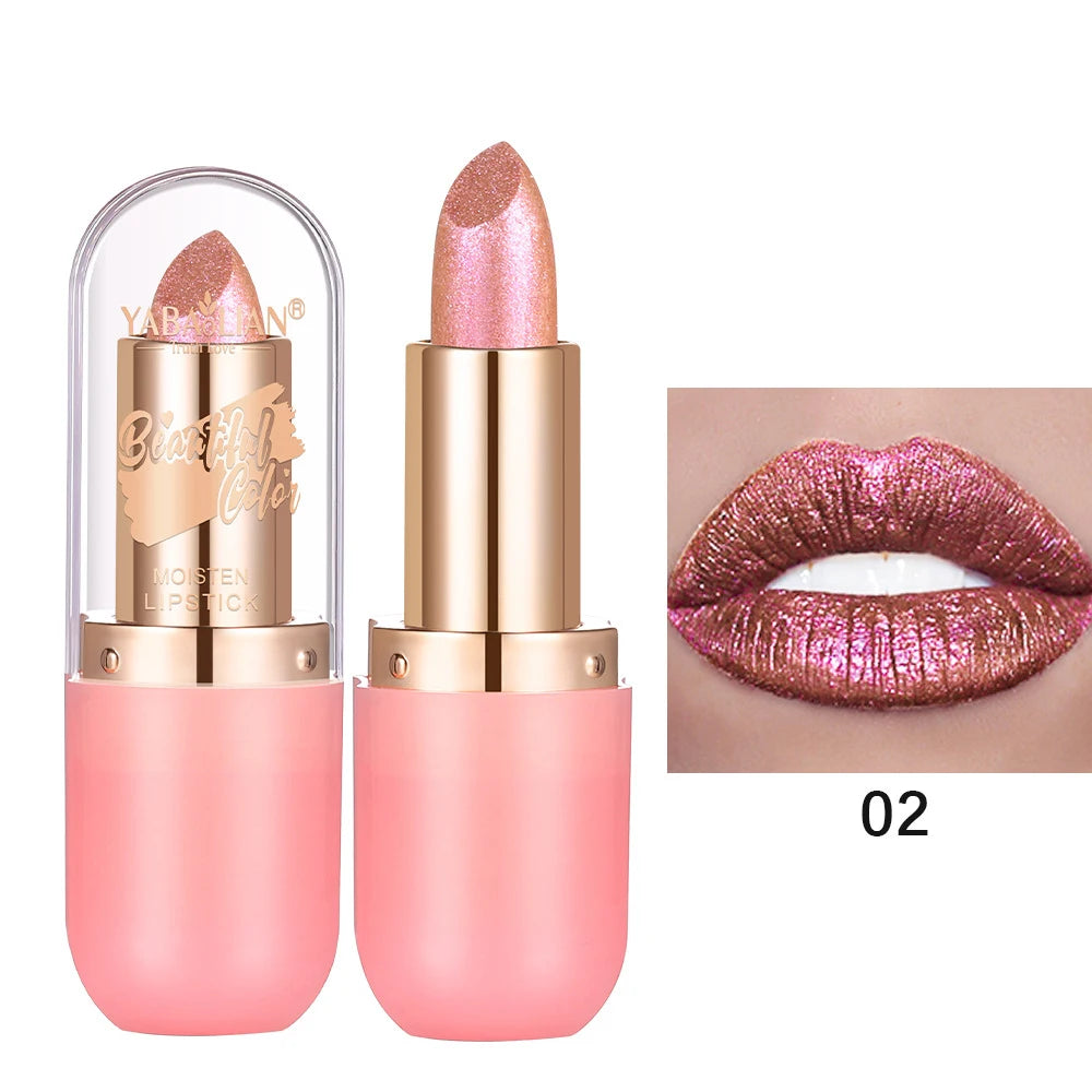 Metallic Violet Chameleon Lipstick Color Changing Matte Glitter Diamond Lipstick Waterproof Pearl Shine Lip Gloss Sexy Makeup