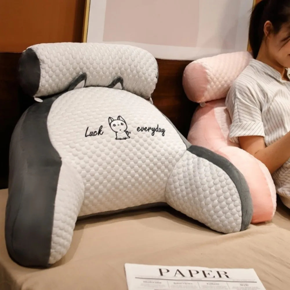 1pc Adjustable Reading Pillow - Ergonomic Back Support Cushion for Bed/Sofa/Floor, Gray Quilted Breathable Design |...