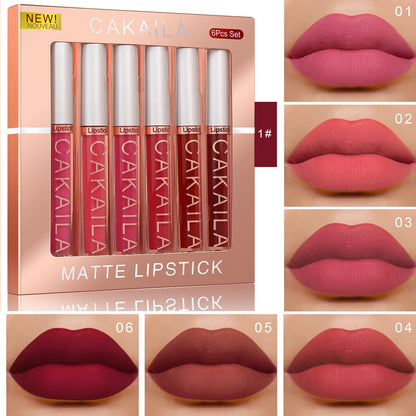 6pcs/pack lip gloss set, long-lasting non stick cup liquid lipstick velvet matte lip gloss
