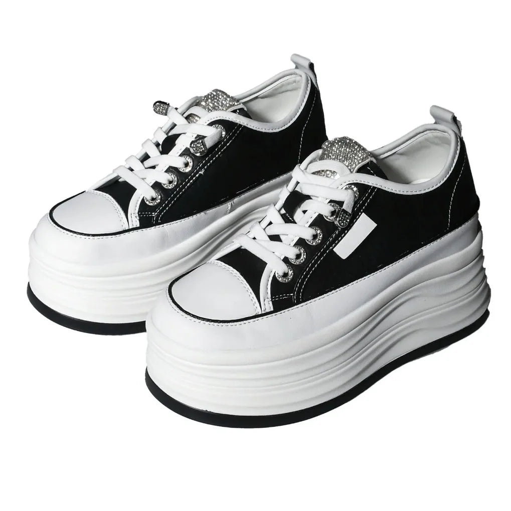 Fujin Wedge Heel Sneakers Shoes Comfy Casual Shoes Female 9cm High Quality Microfiber Leather White Platform Sneakers for Women