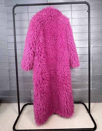 2025 Winter New Colorful Women's Furry Coat Rose Pink Faux Fur Coat Suit Collar Autumn Winter Thick Cardigan Long...