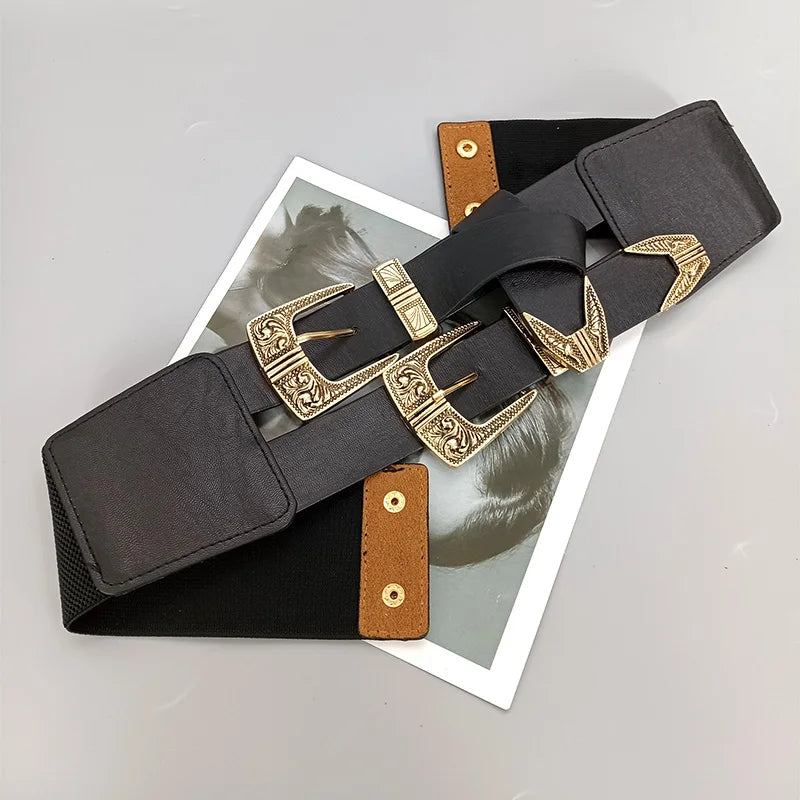 Female Waist Gothic Elastic Corset Belt Female Stretch Cummerbunds High Quality Luxury Designer Black Punk Wide Belts...