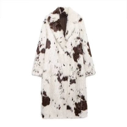 Women Faux Fur Long Coats Jackets Turn Down Collar Coat Thick Warm Y2k Streetwear Jacket Elegant Work Outerwear Autumn Winter