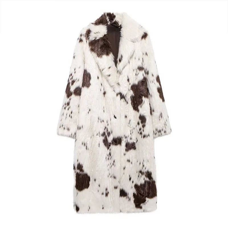 Women Faux Fur Long Coats Jackets Turn Down Collar Coat Thick Warm Y2k Streetwear Jacket Elegant Work Outerwear Autumn Winter