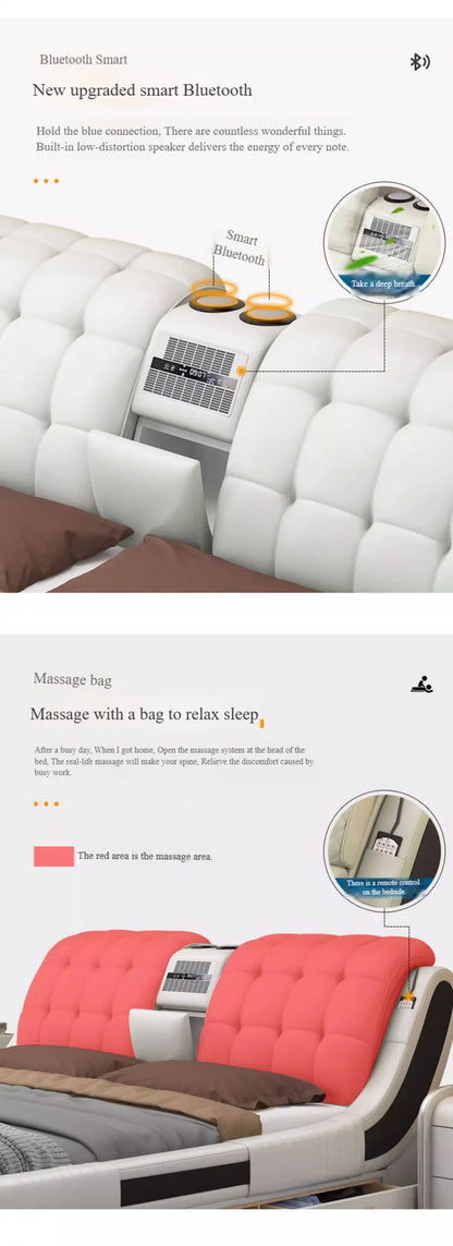 Modern Luxury Bedroom Furniture Smart Electric Massage Up-holstered Beds king Size Double Bed Gas Lift Frame with Storage Design