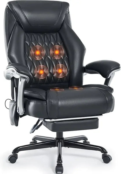 Reclining Office Chair with Massage & Heat & Footrest, 6-Point Vibrations, Ergonomic Executive Computer Desk Chair with Padded S