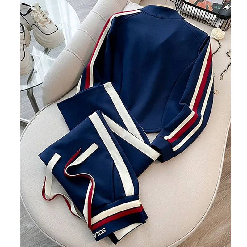 Blue Casual Sports Suit Women's Autumn and Winter Stylish Slimming Cardigan Sweatshirt Straight Leg Pants Two-piece...