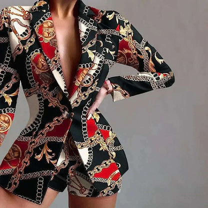 Fashionable Printed Turn-down Collar Open Cardigan Midi Set Women's Outerwear Polyester Fiber Chinese Style Summer Hot Sale Of T