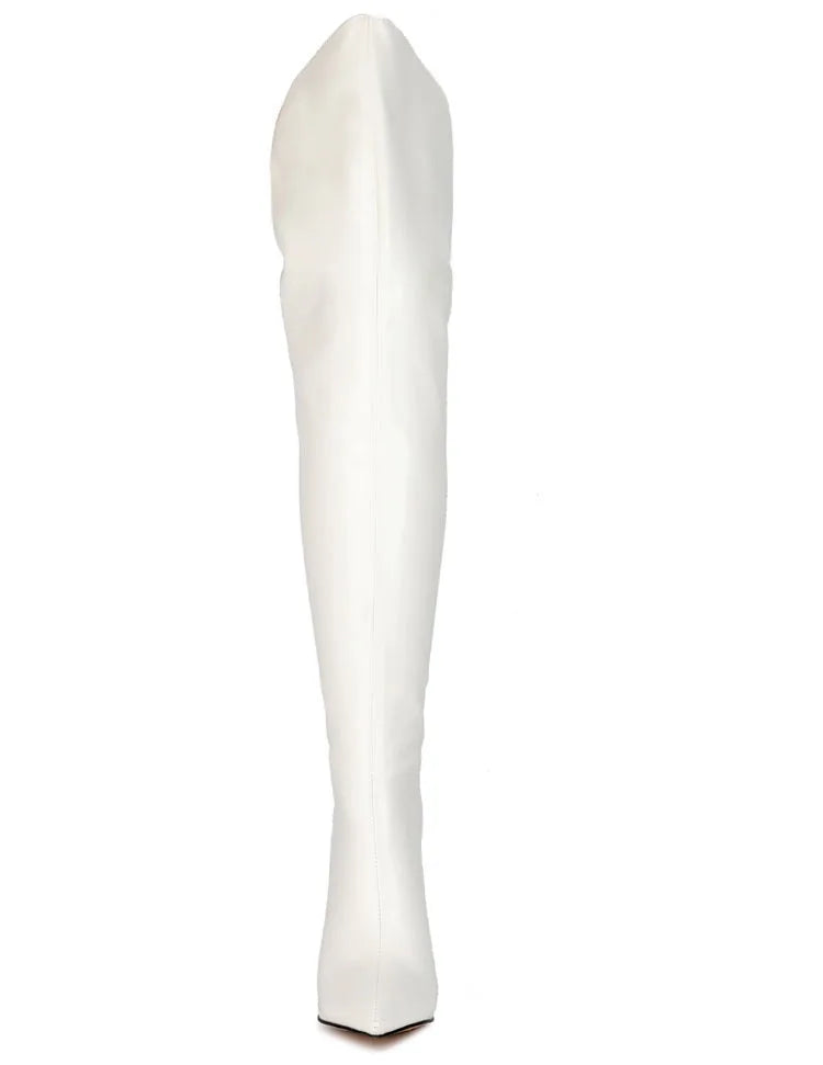 Back Zipper Slim Leg Thigh Boots For Woman 2025 New Pointed 12CM Thin High Heels Glossy Leather Black Over The Knee Women Boots