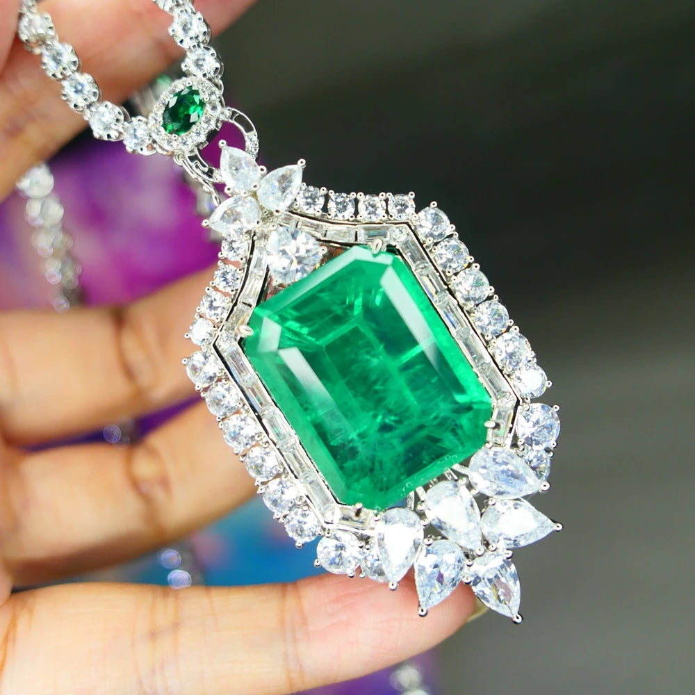 KQDANCE Large 20*26mm Green Stone Lab Emerald Pendant For All-matching CZ Diamonds Tennis Chain Necklaces Wedding...