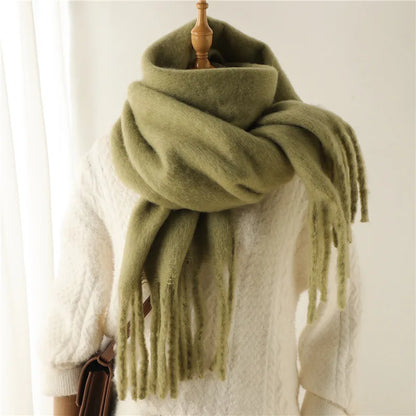 2025 Women Scarf Winter Warm Thick Shawl Wraps Fashion Solid Color Pashmina Scarves Long Tassel Hijab Stoles Bufanda Cashmere - Kimlud