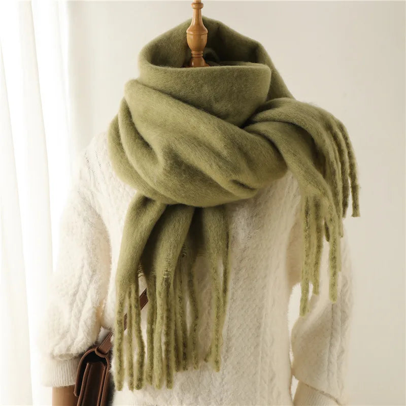 2025 Women Scarf Winter Warm Thick Shawl Wraps Fashion Solid Color Pashmina Scarves Long Tassel Hijab Stoles Bufanda Cashmere - Kimlud