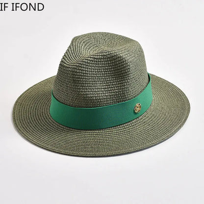 Summer Straw Hats for Women Men Panama Travel Beach Sun Hat Ribbon Decoration Elegant Luxury Jazz Hat