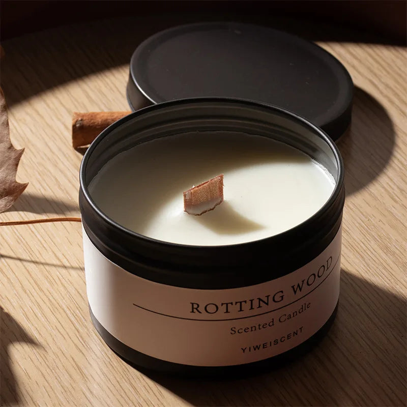 Black Tin Can Scented Aromatic Candles Wooden Wick Candle Jars with Lid Classic Home Decorative Candles Citronella - Kimlud