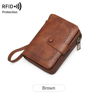 MIYIN Retro Large Capacity RFID Shielded Women's Short Wallet Multi Card Slot Organ Credit Card Bag Multi Functional Zero Wallet