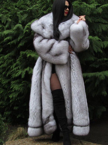 Winter Fashion Fomen's Fur Coat Long Hooded Women's Thick Thermal Coat Fluffy Faux Fox Fur Coat