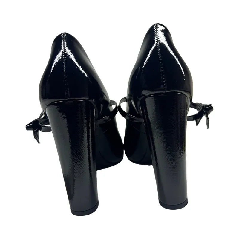 Butterfly Knot Strap Leather High Heels Sexy Pointed Toe Square Heel Accept Customized New Arrvials Fashion Women Modern Shoes