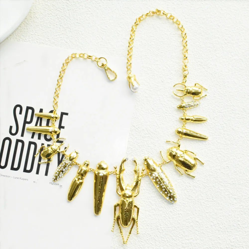Exaggerated Women's Chunky Choker Alloy Bug Insect Charms Necklace Fashion Brand Statement Jewelry Boutique Chain...