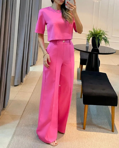 Summer New Temperament Commuter Solid Color Short-Sleeved Suit Pants Fashion Casual Suit Women's Two Pieces Set New In Matching