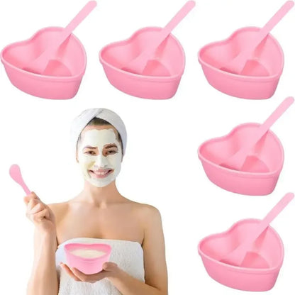6/12 Pcs Heart Shaped Facial Mask Mixing Bowl With Scraper Plastic DIY Skin Care Tool, Suitable For Family And Salon