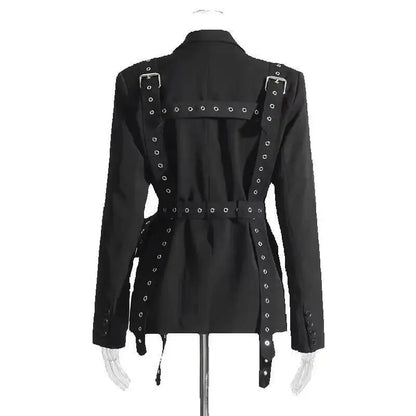 Solid Color High-End Coat 2025 Spring Summer New Trend Rivet Waist-Tied Long Sleeve Mid-Length Draped Small Blazer for Women