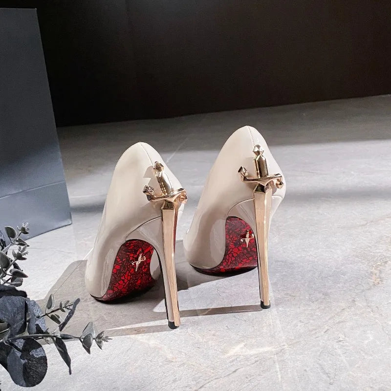 Luxury Designer Women Shoes Exquisite Metal Decoration Pointed Tip High Heels for Woman Elegant French Casual Shoe Zapatos Mujer - Kimlud