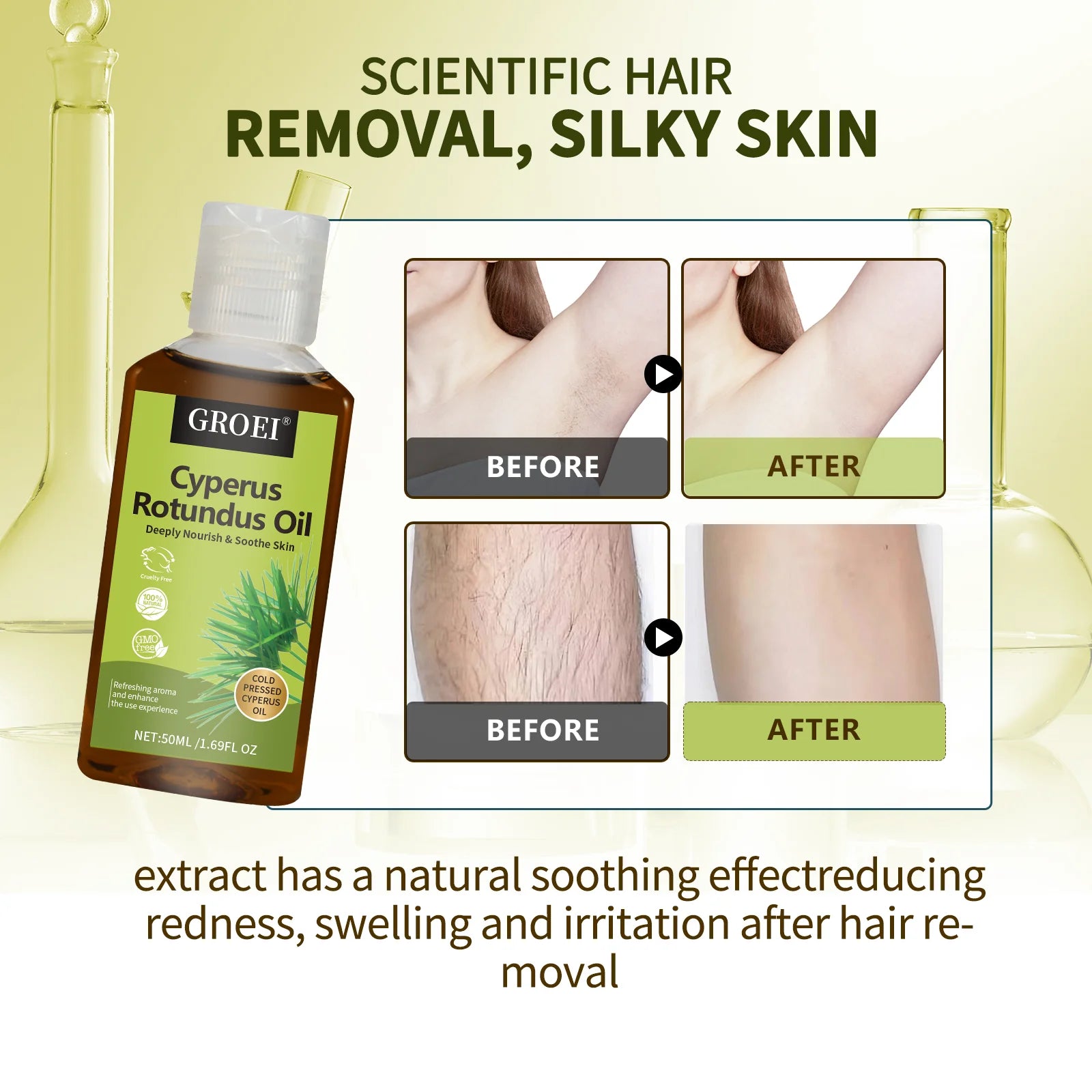 Hair Growth Inhibitor Gel Painless Depilatory - For underarms, legs & arms with skin-friendly base oils. Beauty skincare...