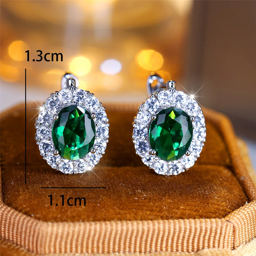 Cute Small Blue Green Zircon Stone Hoop Earrings For Women Charm Female Silver Color Wedding Jewelry Gift