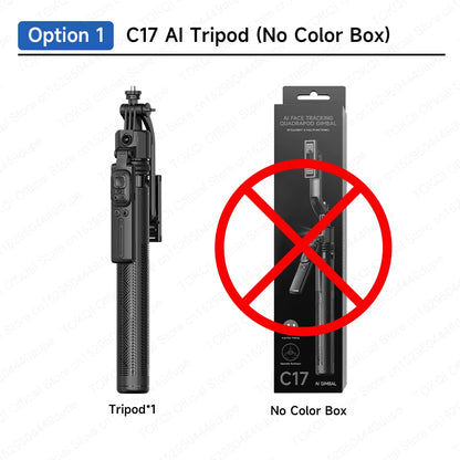 TOKQI C17 AI Tracking Gimbal Cellphone Stand Extension Rod Selfie Stick Tripod 360° Auto Rotate for Smartphones Shooting Vlog