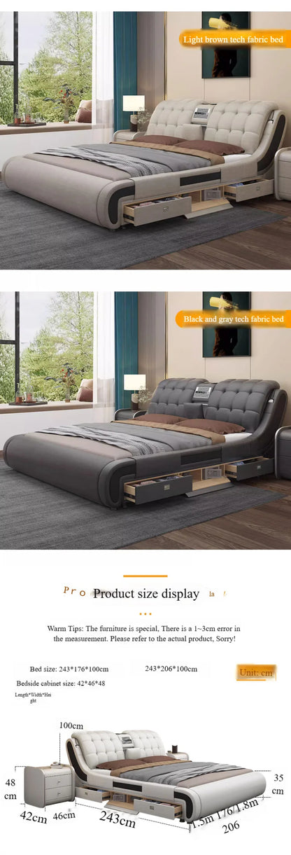 Modern Luxury Bedroom Furniture Smart Electric Massage Up-holstered Beds king Size Double Bed Gas Lift Frame with Storage Design