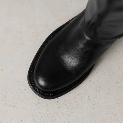 MORAZORA Genuine Leather Boots Women Square Mid Heels Black Brown Winter Boots Fashion Handmade Knee High Boots Ladies Shoes