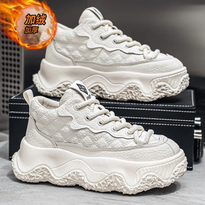 Chunky Sneaker Men Designer Winter Plush Warm Punk Board Shoes Fashion Casual Leather Height Increased Flat Platform Sport Shoes