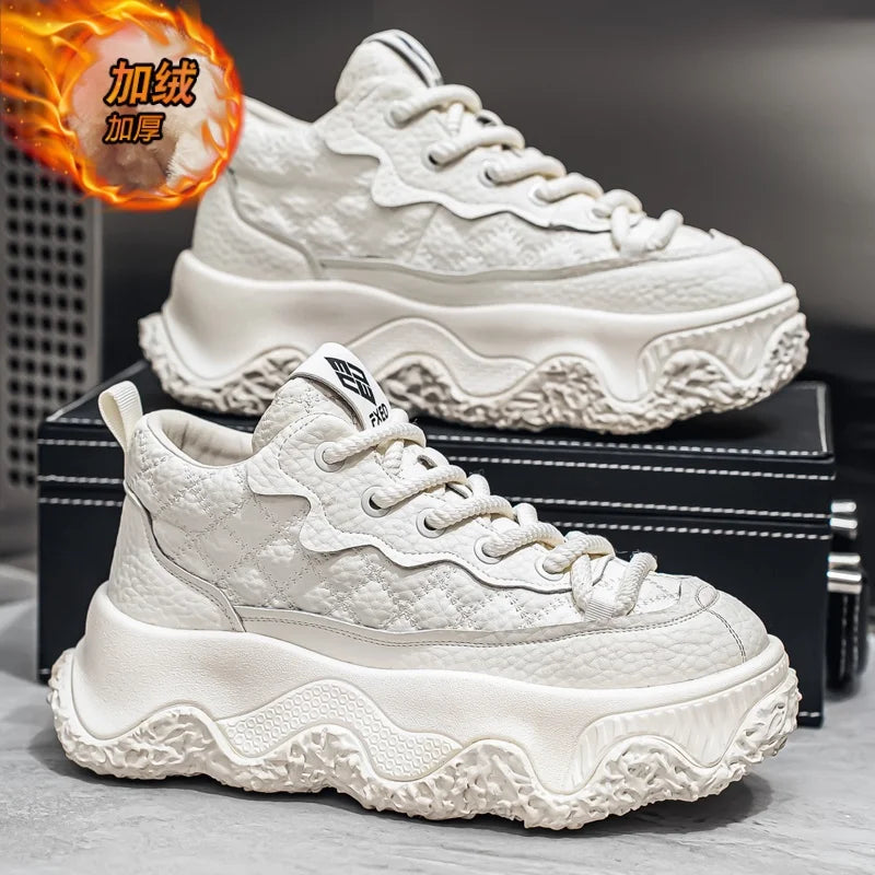 Chunky Sneaker Men Designer Winter Plush Warm Punk Board Shoes Fashion Casual Leather Height Increased Flat Platform Sport Shoes