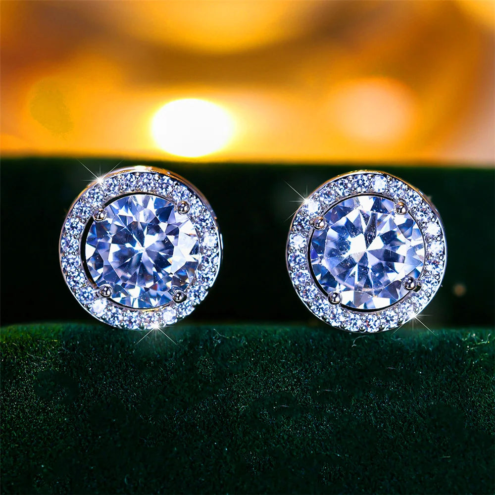 Luxury Female Crystal Purple Blue Green Round Stud Earrings Silver Color Wedding Jewelry For Women | Kimlud Luxury Jewelry