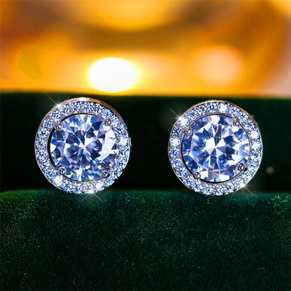 Luxury Female Crystal Purple Blue Green Round Stud Earrings Silver Color Wedding Jewelry For Women | Kimlud Luxury Jewelry