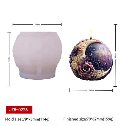 Floral Moon Ball Spherical Candle Silicone Mold 3D Flower Aromatherapys Soap Art Craft Plaster Making Mould Home Decor - Kimlud