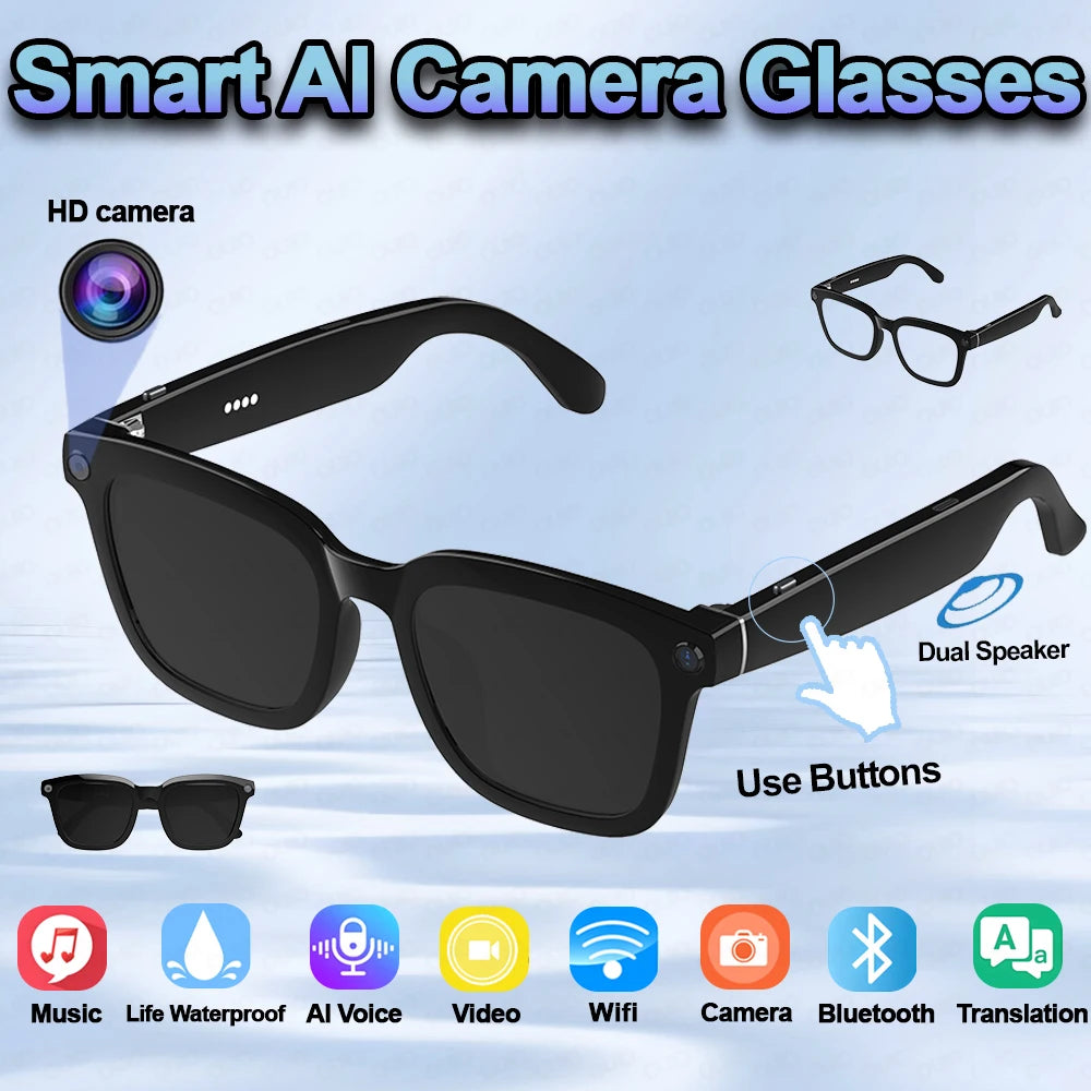 V03-T5 Smart AI Glasses HD Camera 1080P Video Recorder  Life Waterproof Al Voice Translation Bluetooth Call Sunglasses Glasses