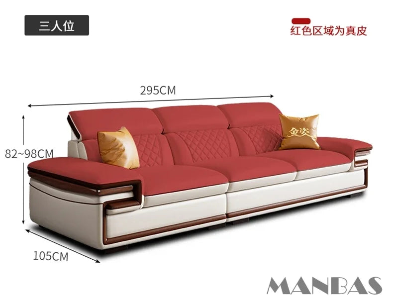 Linlamlim Premium Italian Genuine Leather Sofa Set for Living Room with Adjustable Headrests, Bluetooth Speaker, Wireless Charge