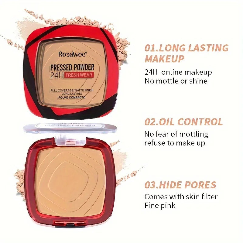 Matte Full Coverage Pressed Powder Foundation With Puff Applicator, 24H Fresh Wear Matte Weightless Finishing Powder...