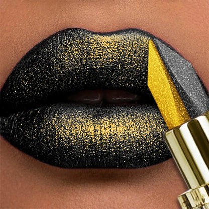 1PC Metallic Finish Lipstick Glitter Black&yellow Two Tone High Pigment Lip Tint  Korean Makeup Hydrating Shine Cosmetic Gifts