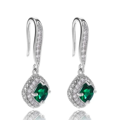 Fashionable Banquet Elegant Emerald Cubic Zirconia Earrings, High-end Inlaid Wedding Style Swaying Jewelry Accessories |...