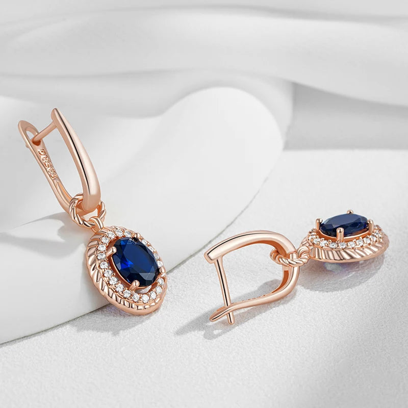 Kinel Hot Shiny Blue Natural Zircon Dangle Earrings for Women Fashion 585 Rose Gold Color Party High Quality Daily Fine...